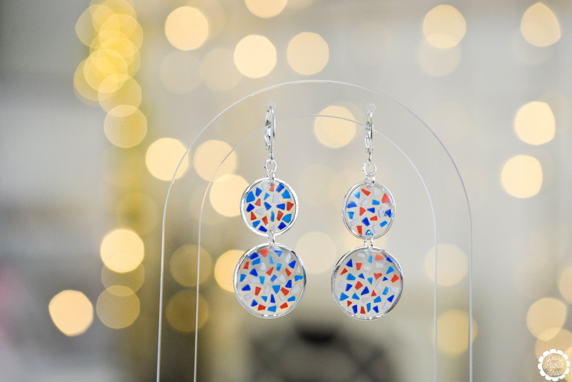 Red White and Blue Circle Earrings  Media 4 of 4