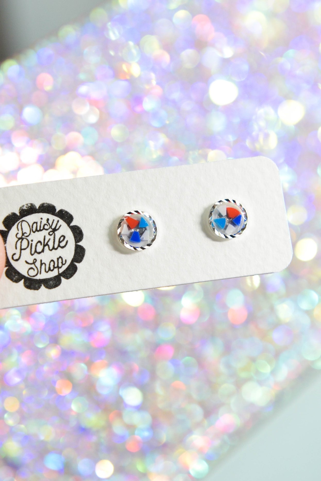 Sparkly Red White and Blue Stud Earrings  Media 1 of 1