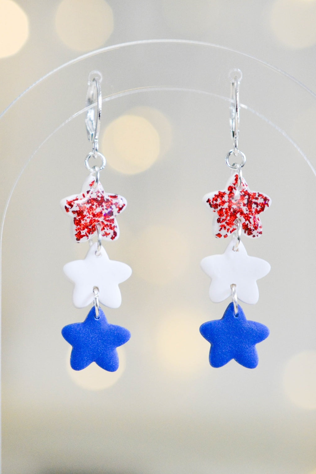 Dainty Red White and Blue Star Stack Earrings  Media 1 of 3