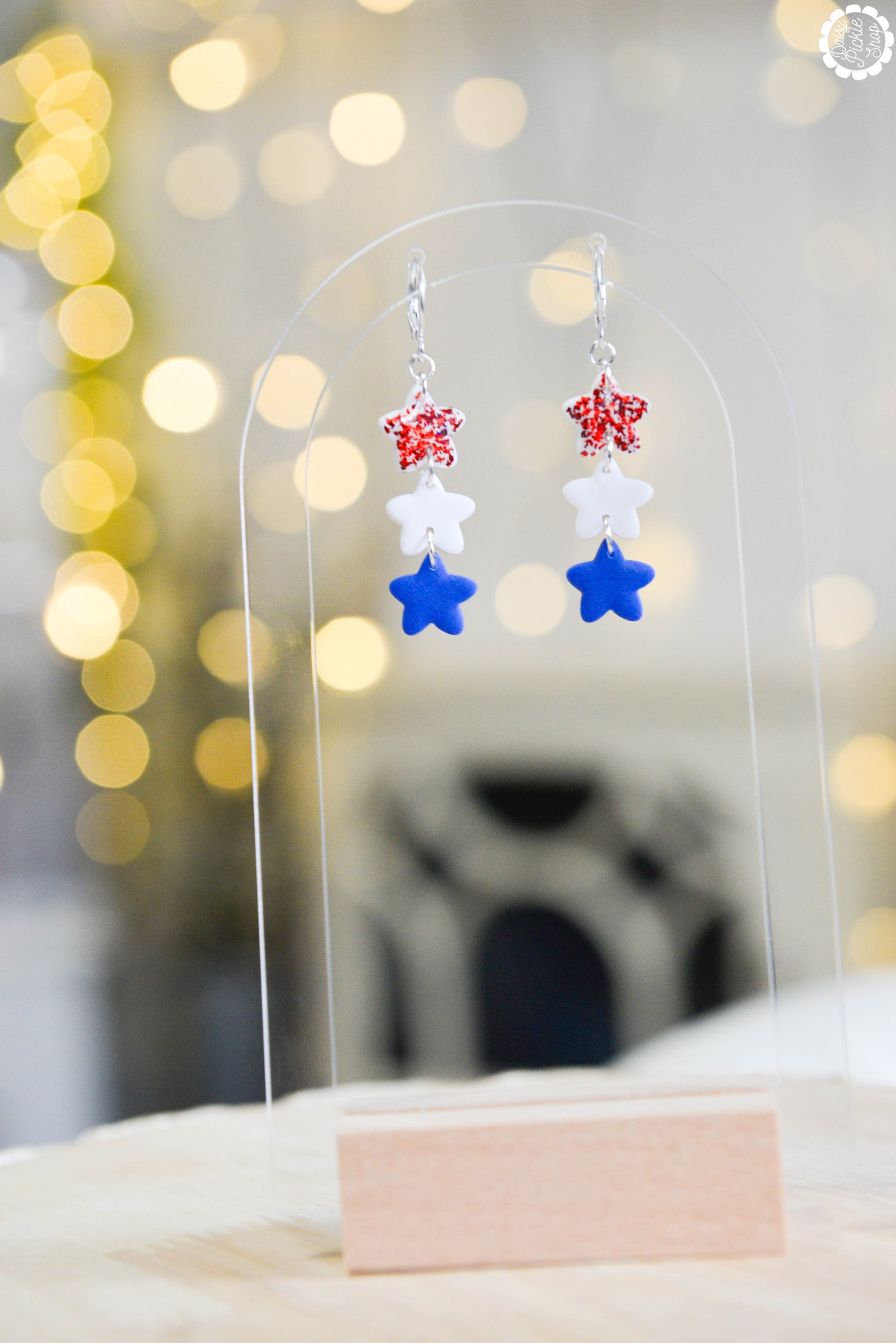 Dainty Red White and Blue Star Stack Earrings  Media 2 of 3