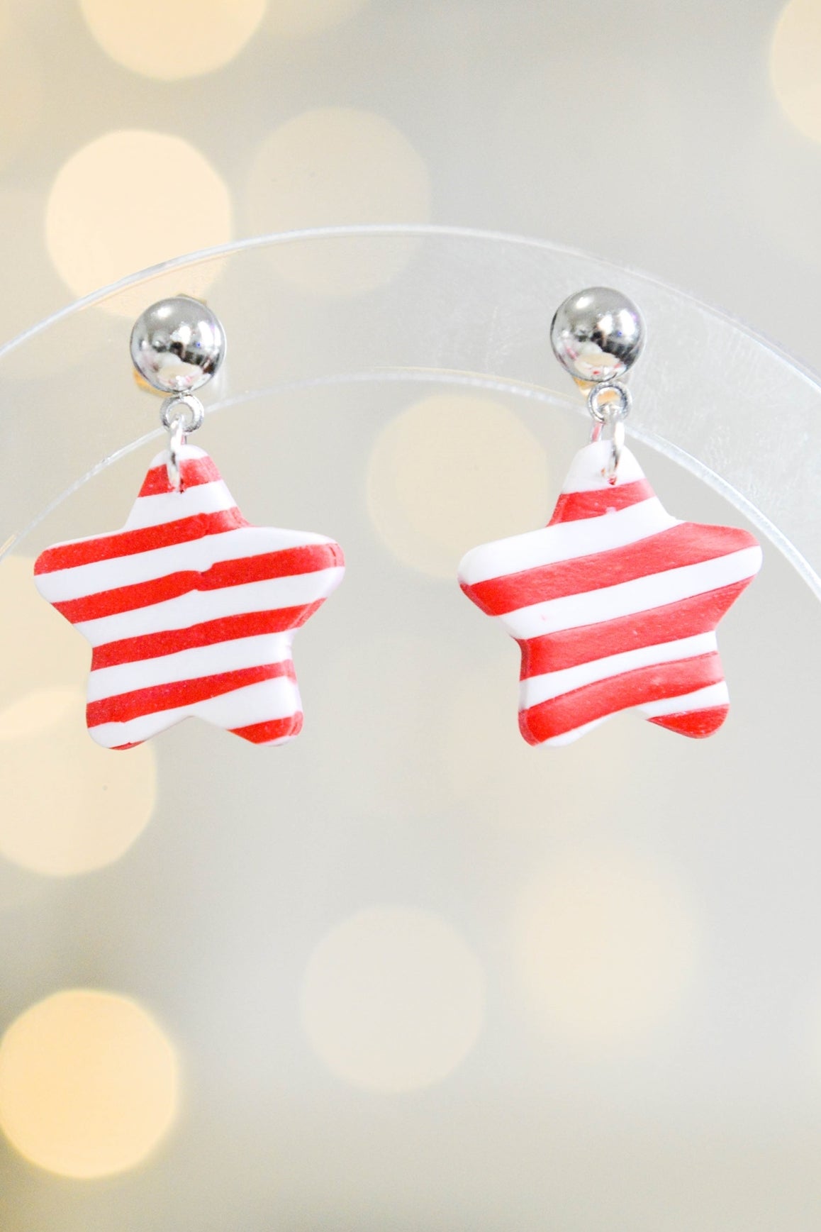 Red and White Striped Star Earrings  Media 1 of 3