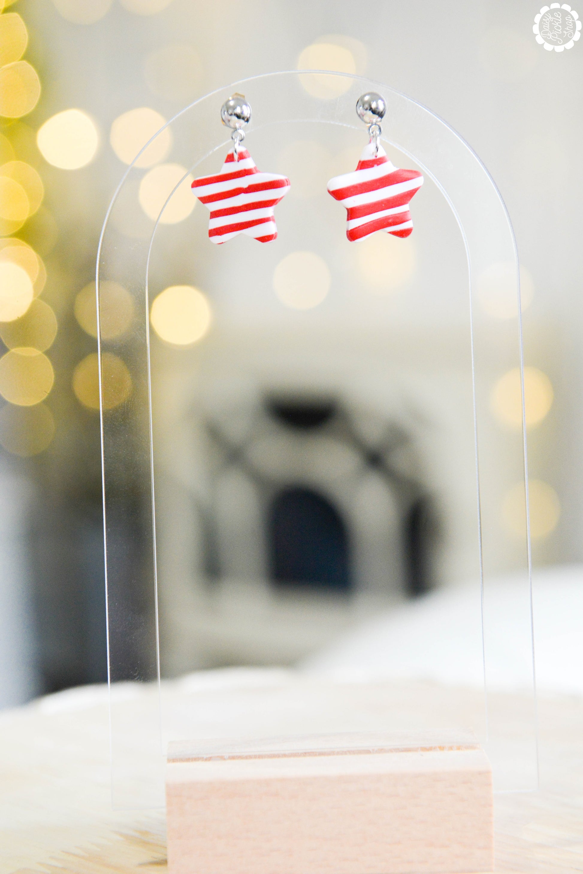 Red and White Striped Star Earrings  Media 2 of 3