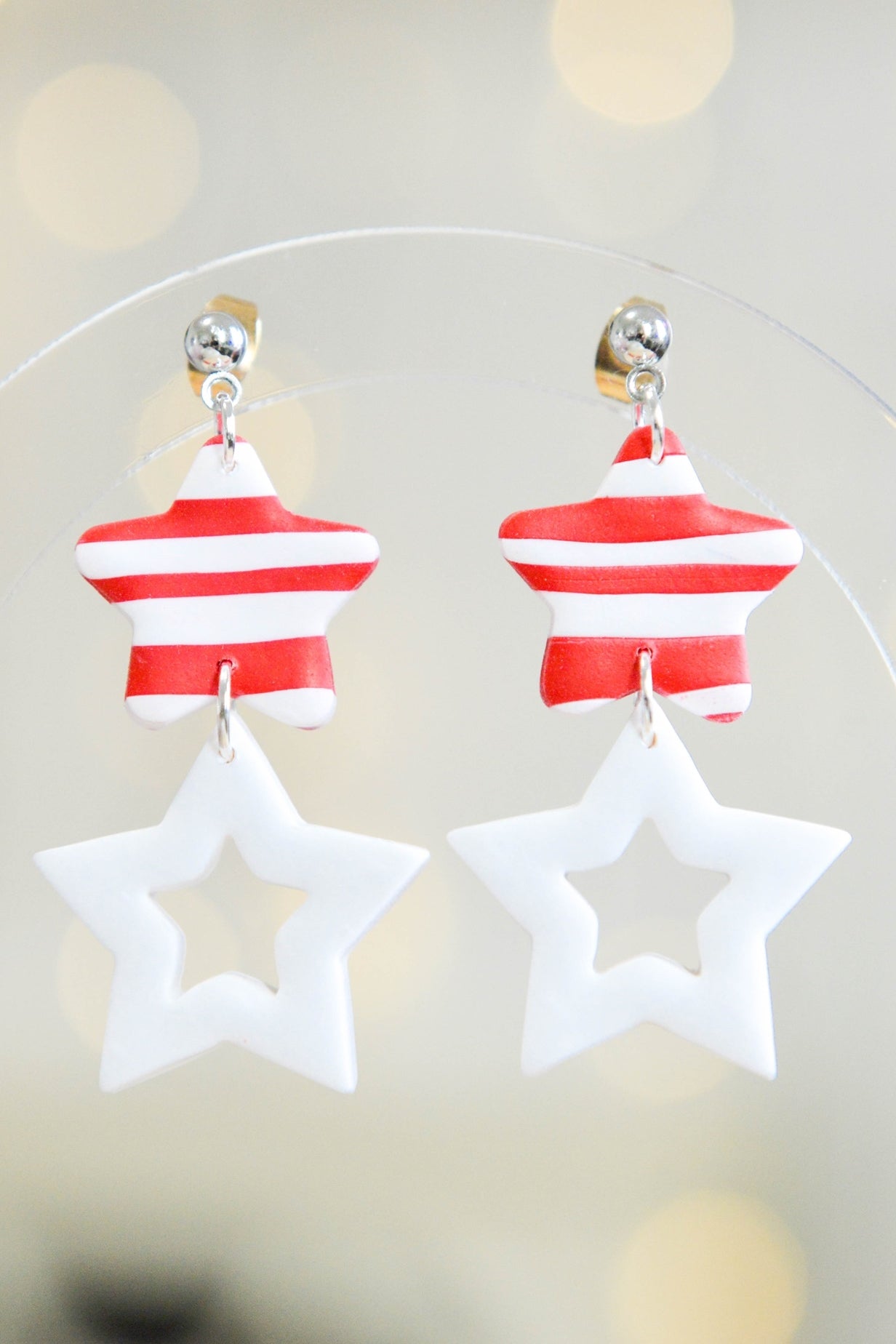 Red and White Star Earrings  Media 1 of 3