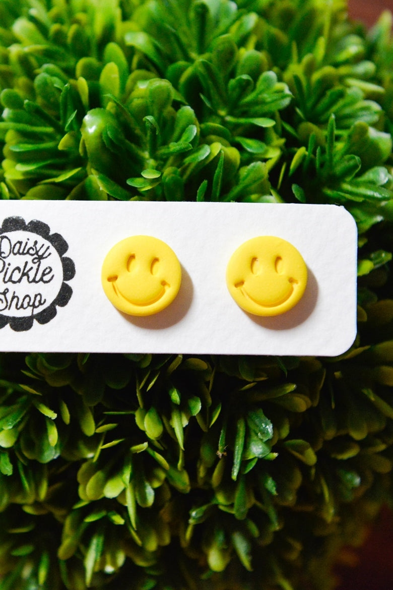 Yellow Smiley Face Stud Earrings 