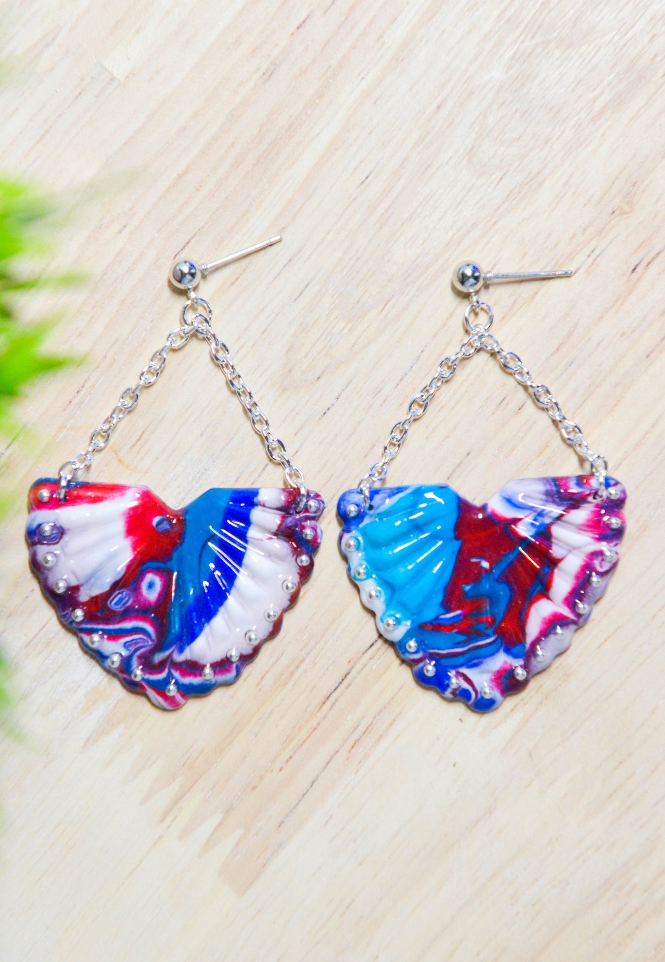 Western Red White and Blue Fan Earrings