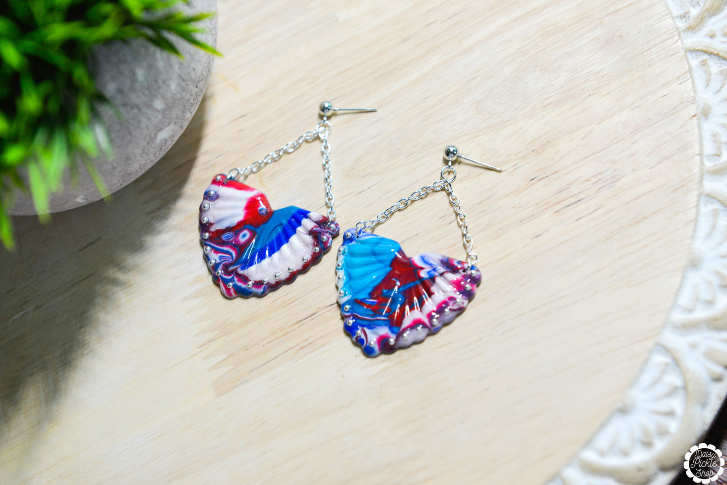 Western Red White and Blue Fan Earrings