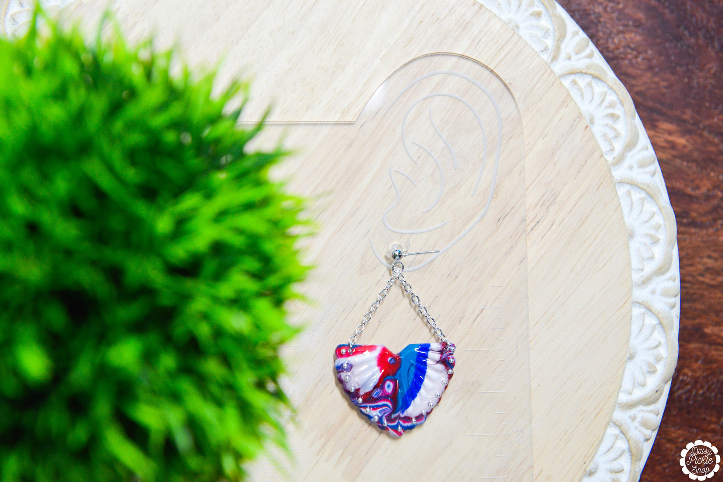 Western Red White and Blue Fan Earrings