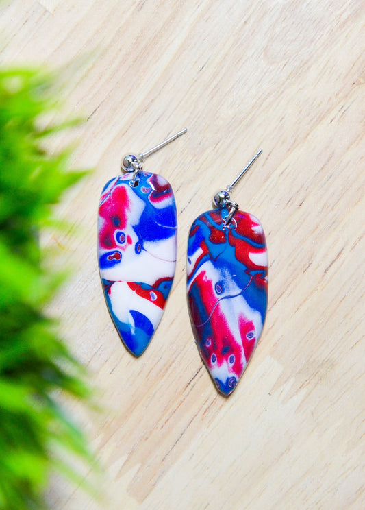 Small Red White and Blue Dagger Earrings