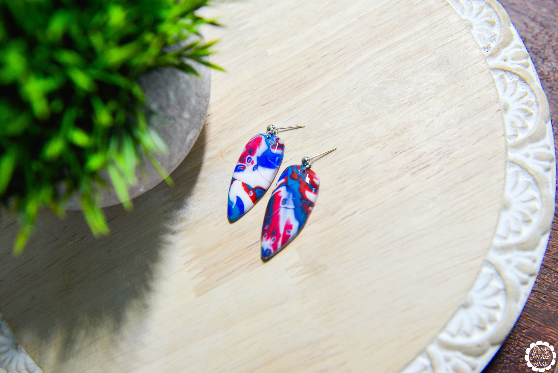 Small Red White and Blue Dagger Earrings