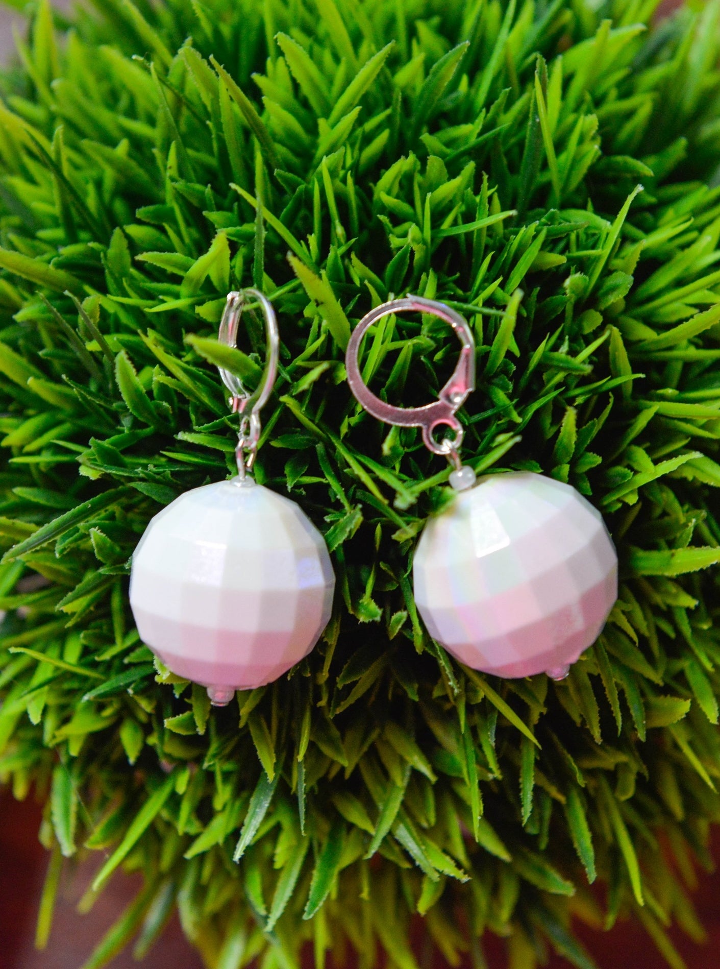 White Iridescent Disco Ball Earrings