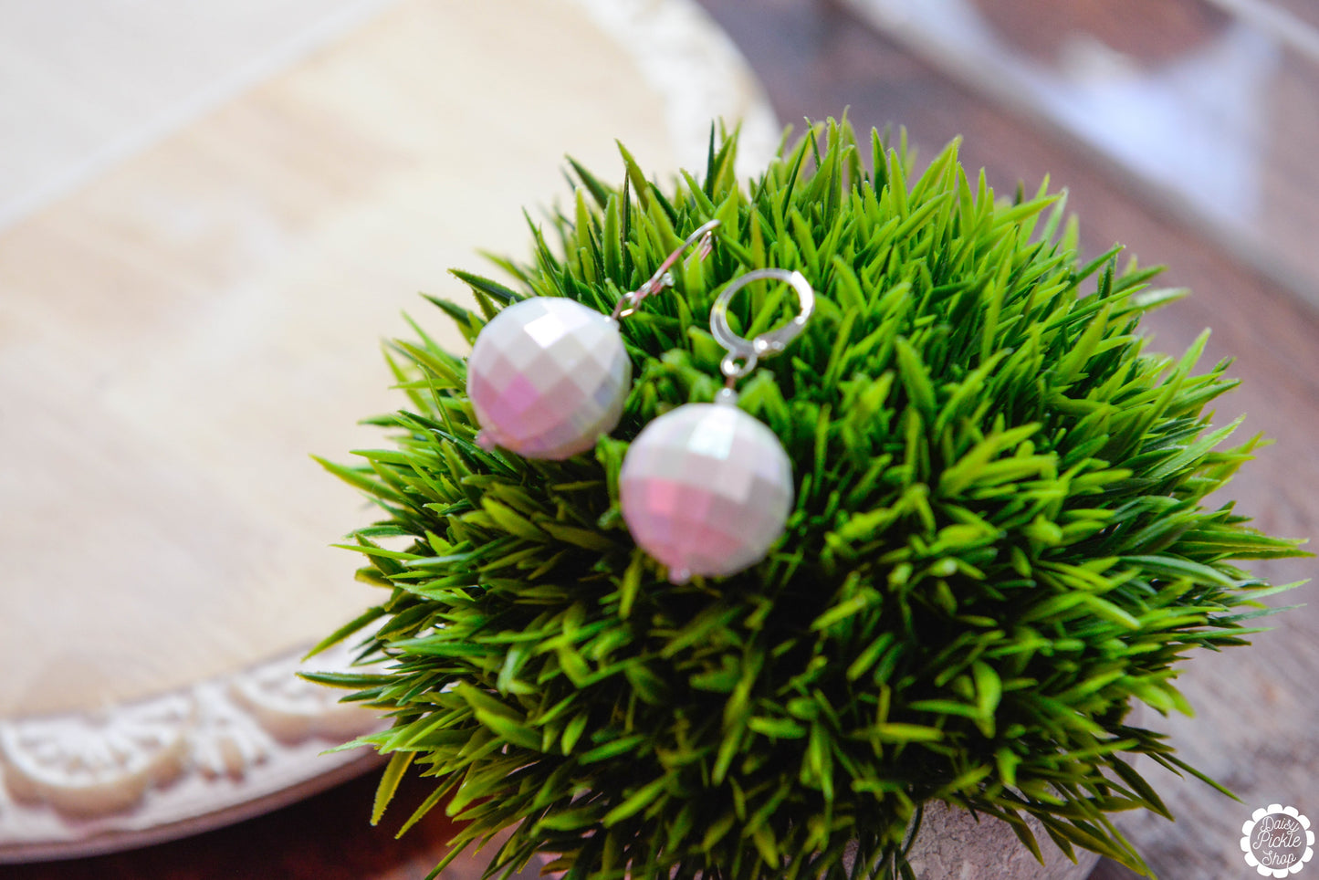 White Iridescent Disco Ball Earrings