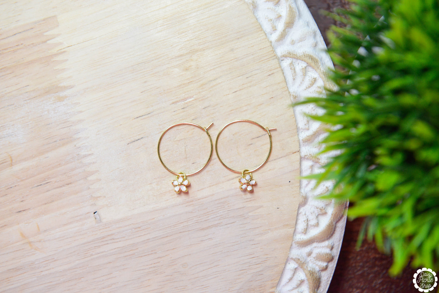 Golden Flower Dangle Hoops