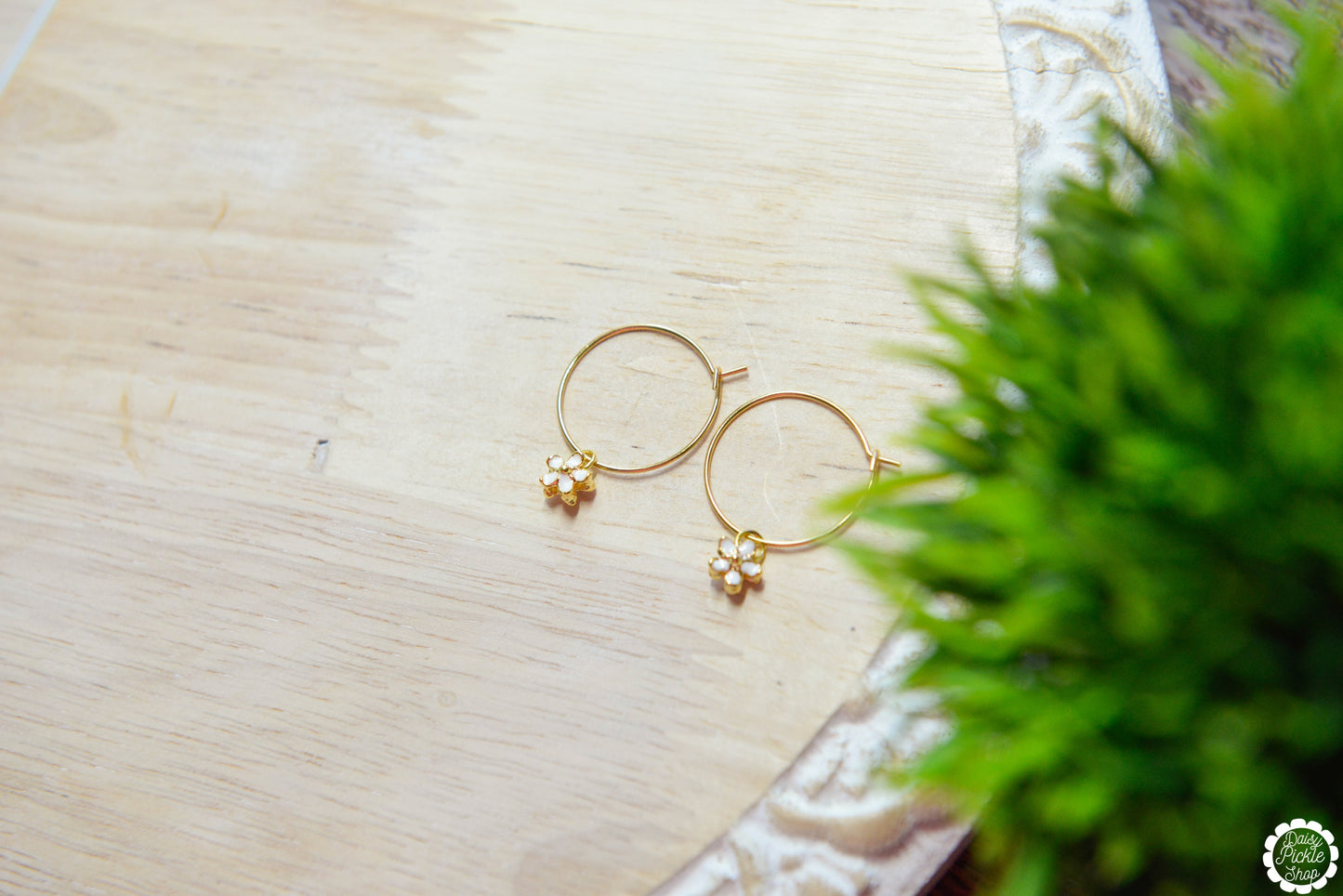 Golden Flower Dangle Hoops