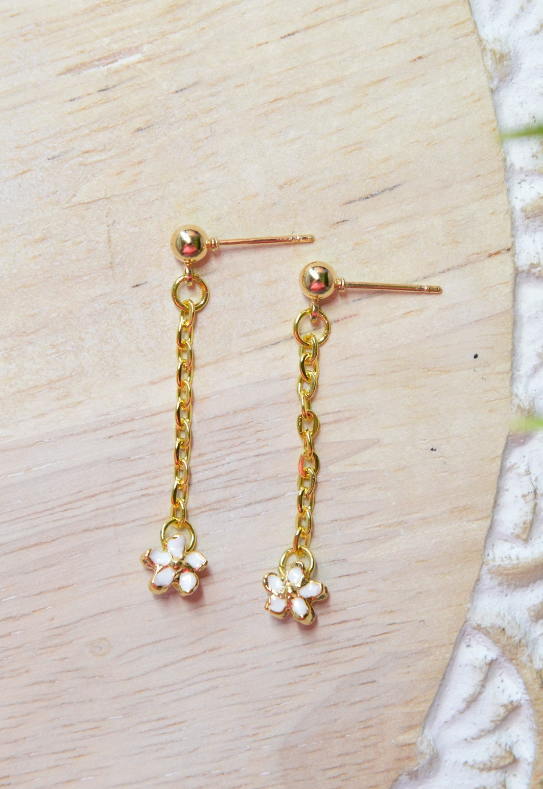 Golden Flower Dangle Chain Earrings