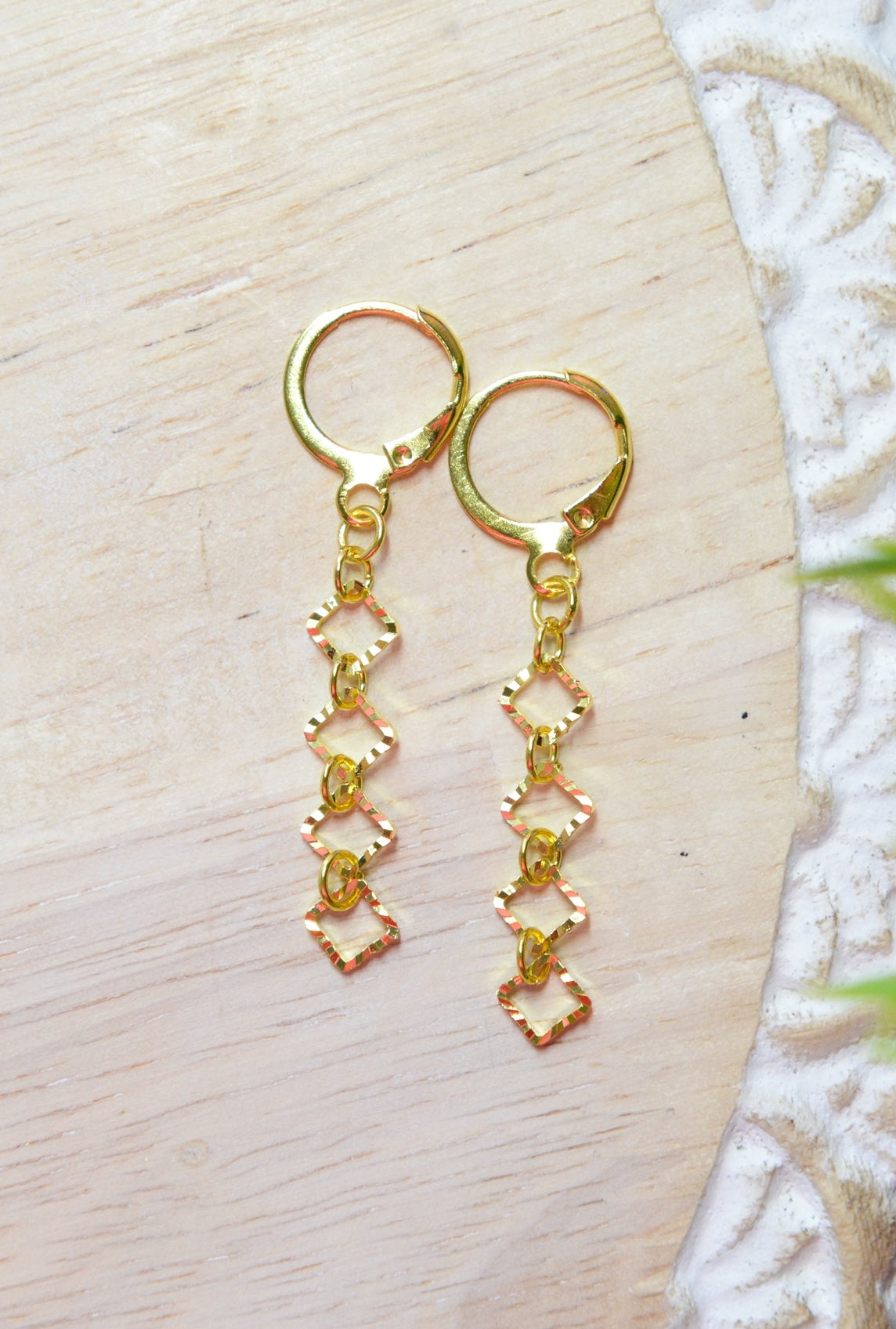 Golden Diamond Dangle Earrings