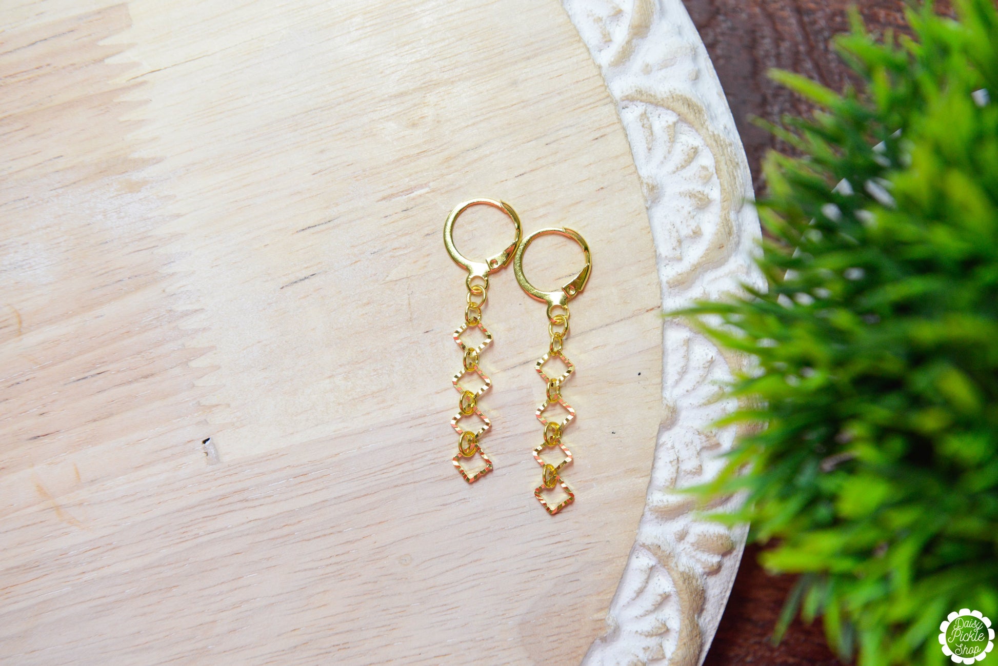 Golden Diamond Dangle Earrings