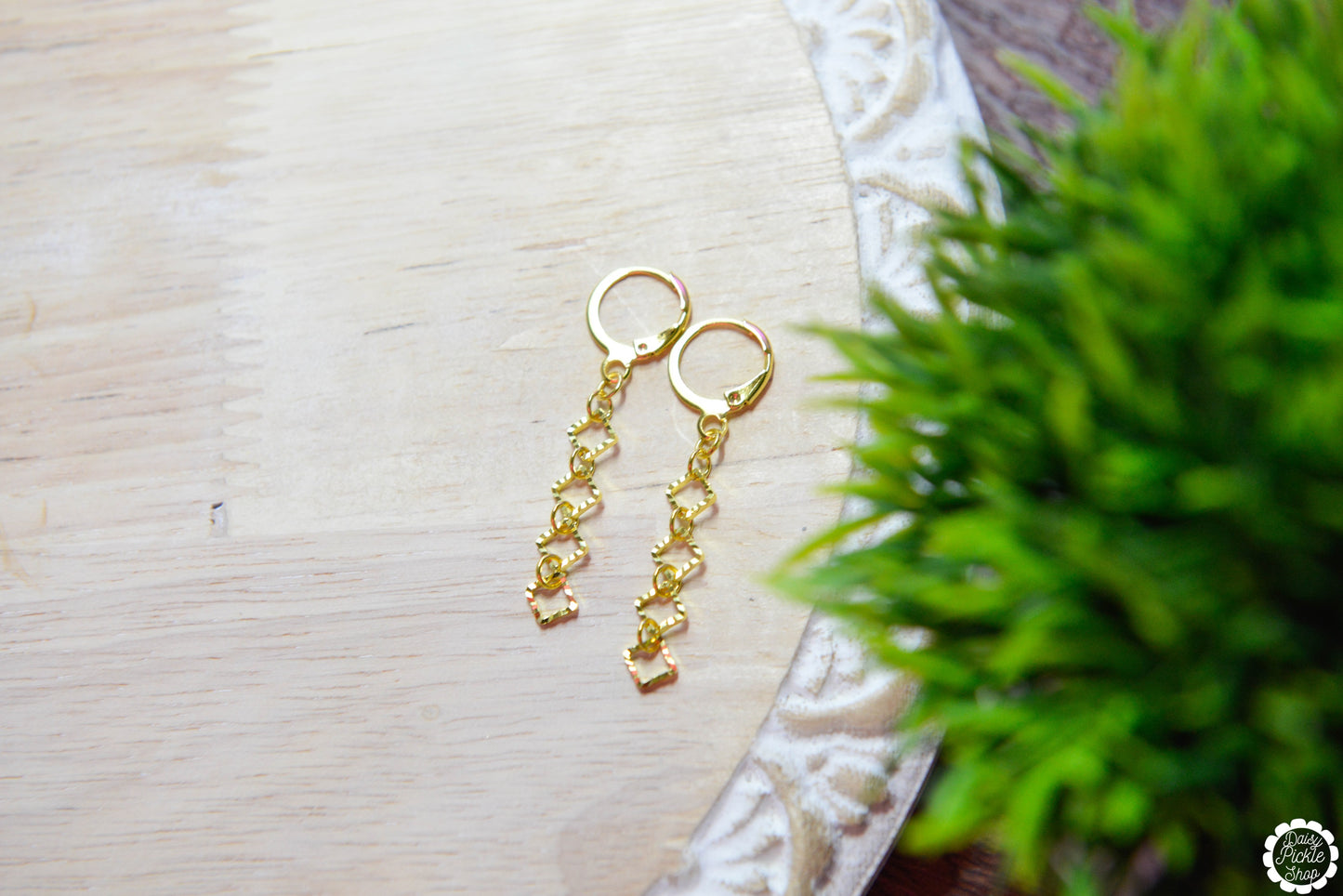 Golden Diamond Dangle Earrings