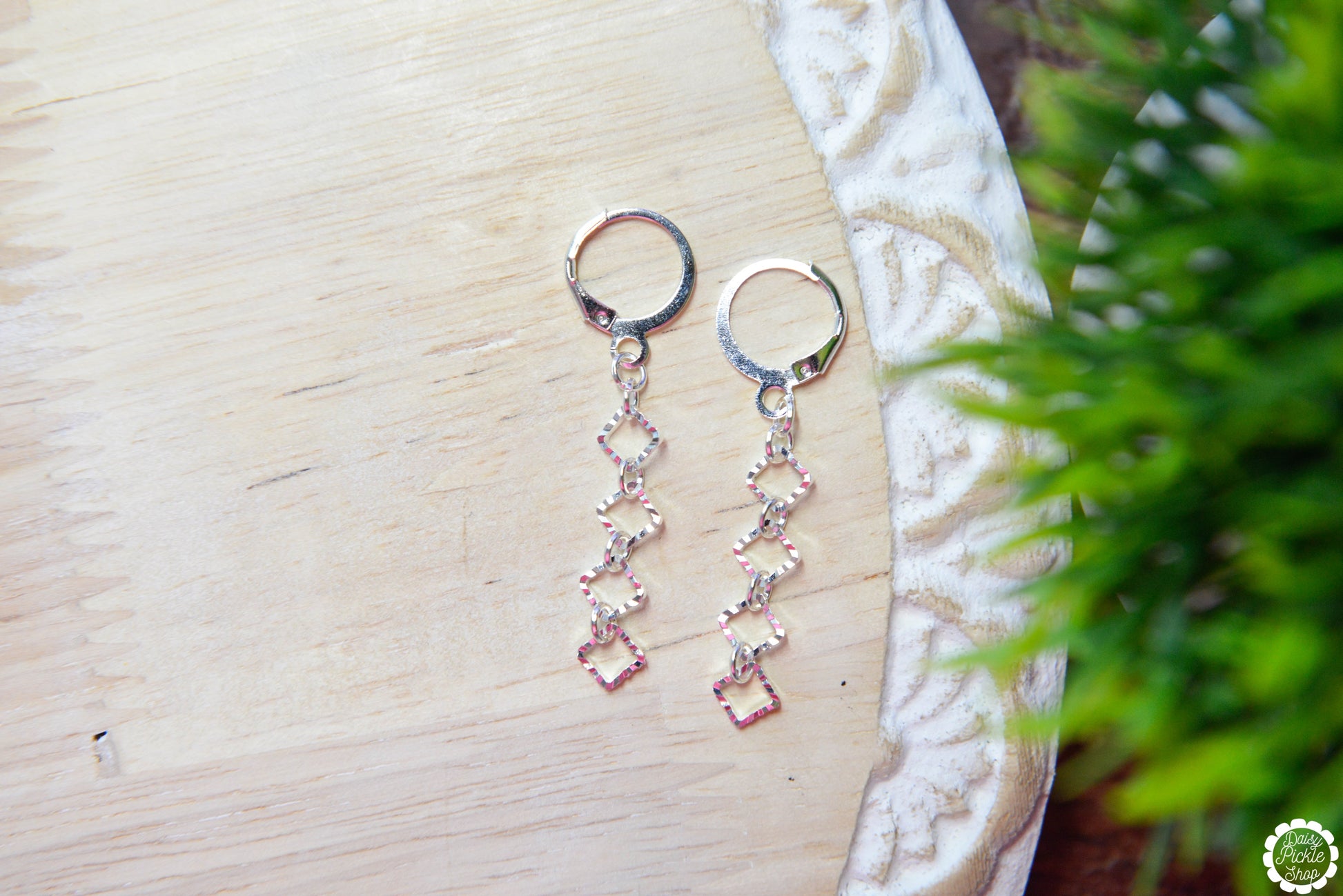 Silver Diamond Dangle Earrings