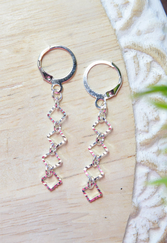 Silver Diamond Dangle Earrings