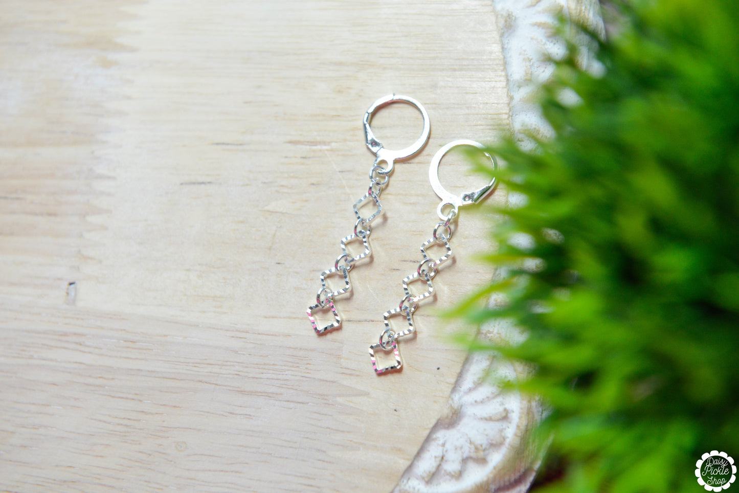 Silver Diamond Dangle Earrings