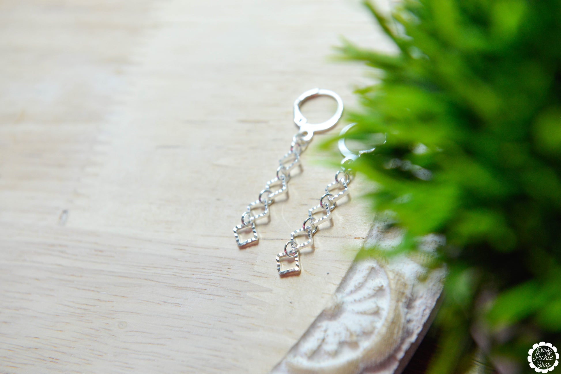 Silver Diamond Dangle Earrings