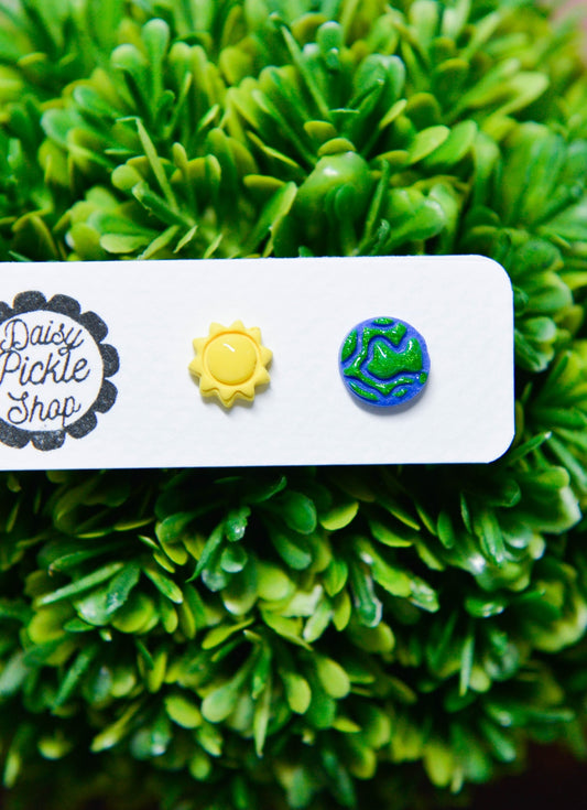 Sun and Earth Planet Stud Earrings