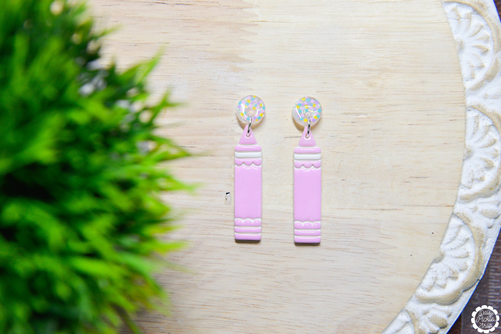 Pink Sparkle Crayon Earrings