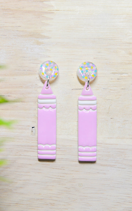 Pink Sparkle Crayon Earrings