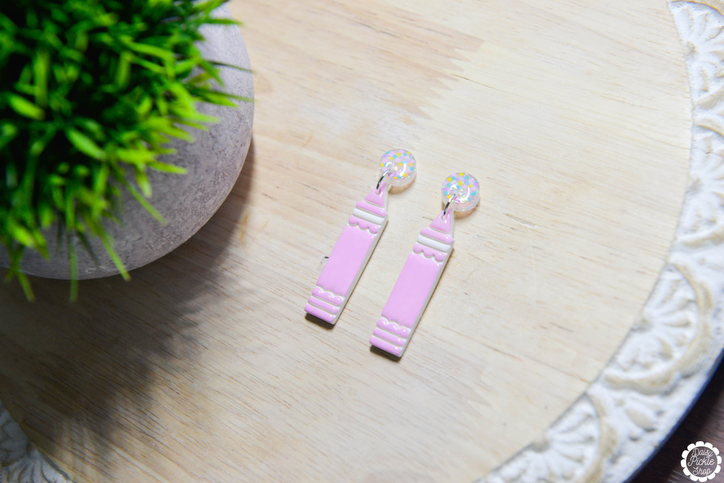 Pink Sparkle Crayon Earrings