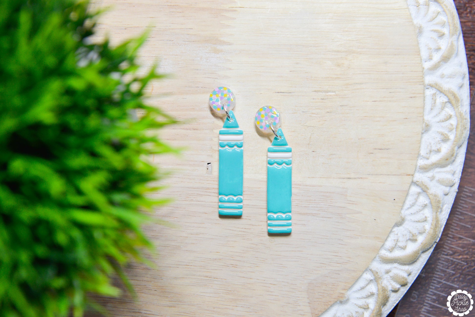 Turquoise Sparkle Crayon Earrings