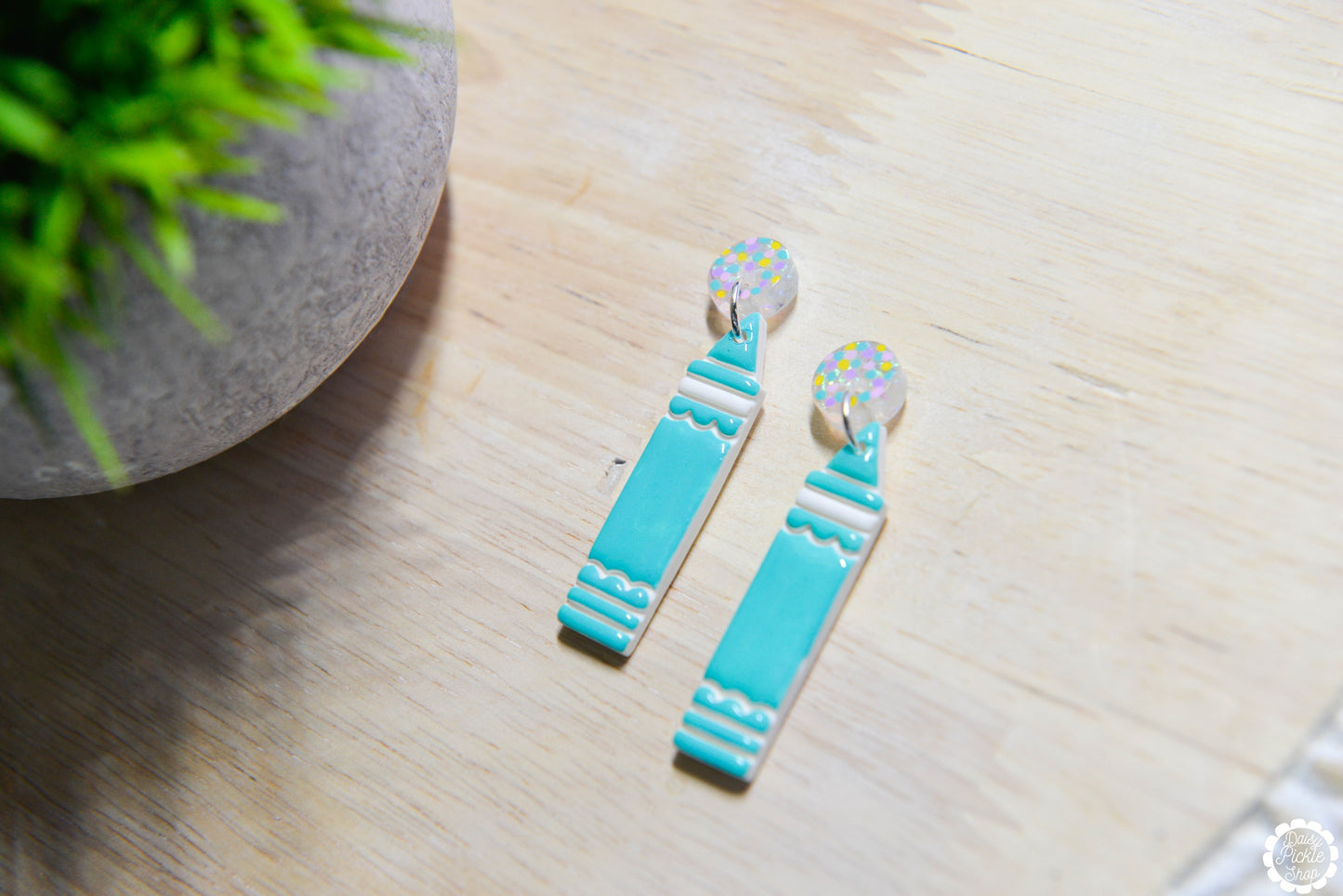 Turquoise Sparkle Crayon Earrings