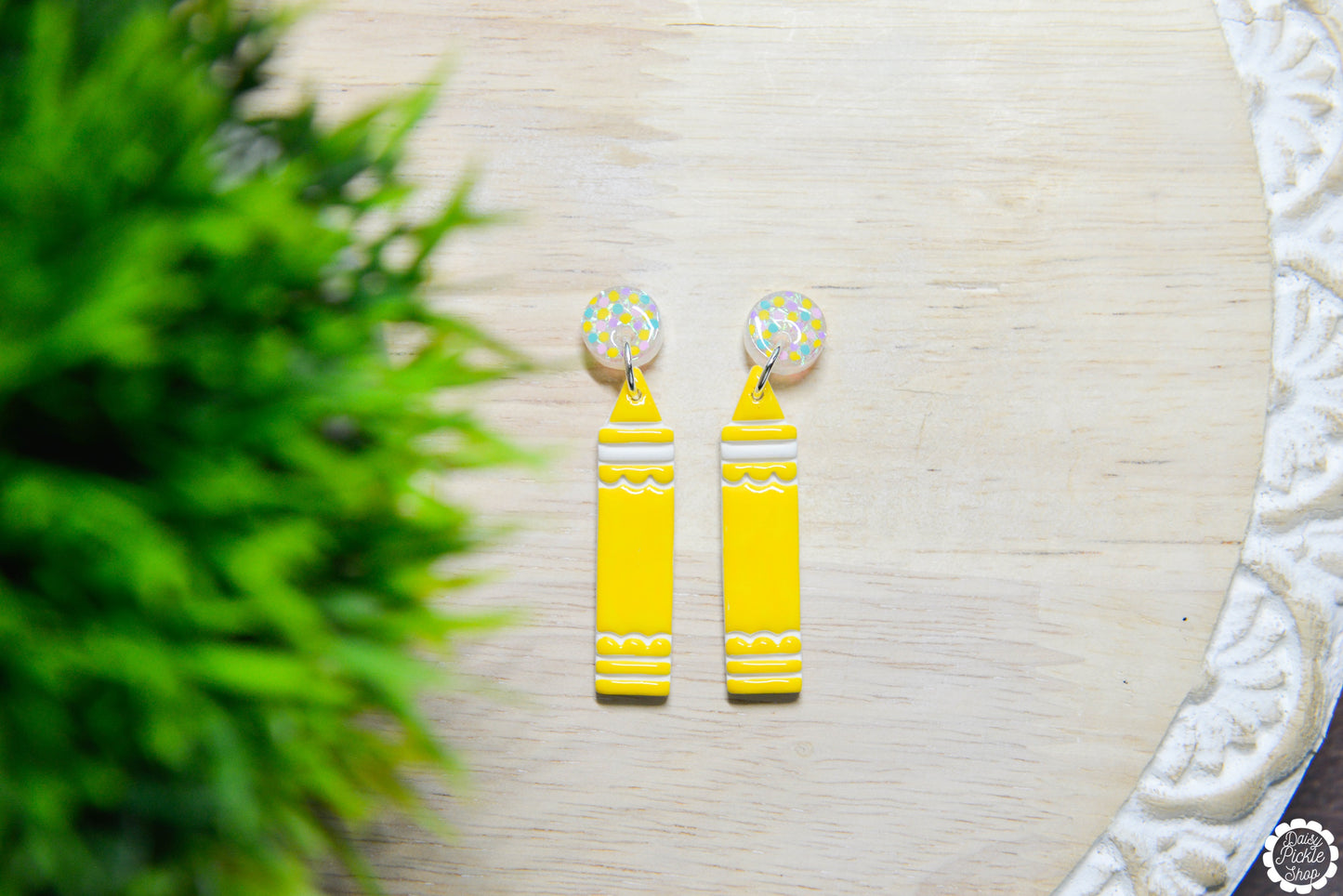 Yellow Sparkle Crayon Earrings