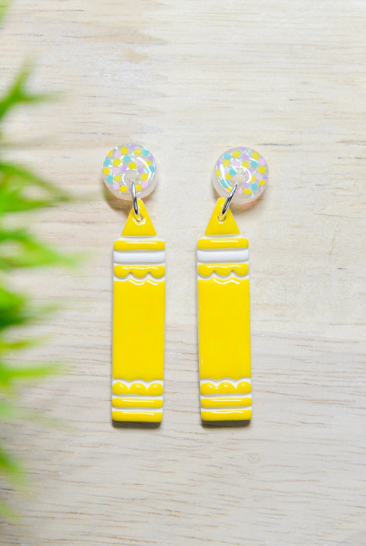 Yellow Sparkle Crayon Earrings