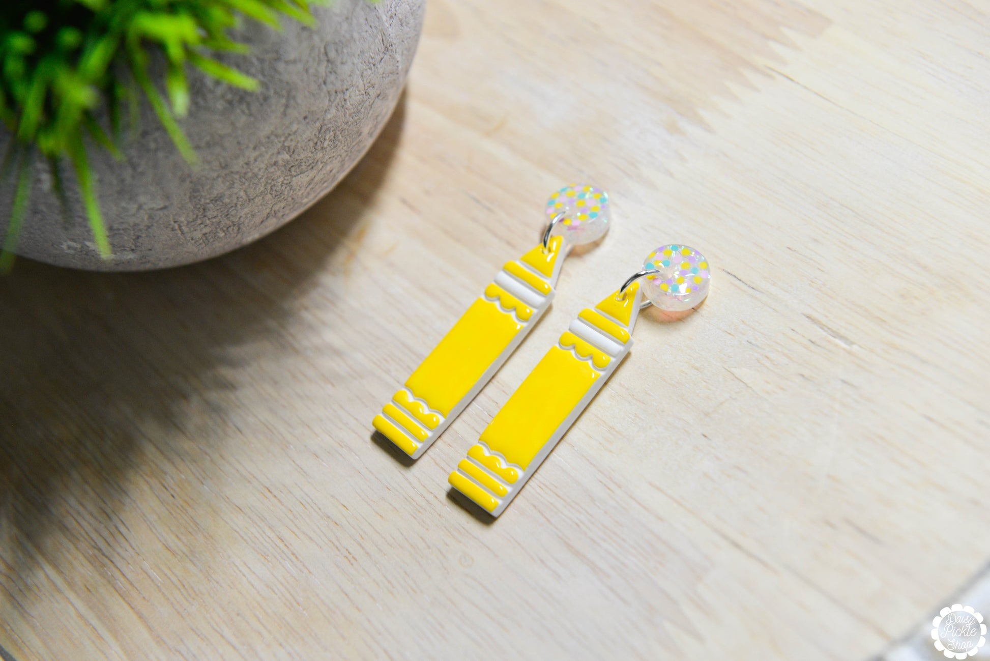 Yellow Sparkle Crayon Earrings