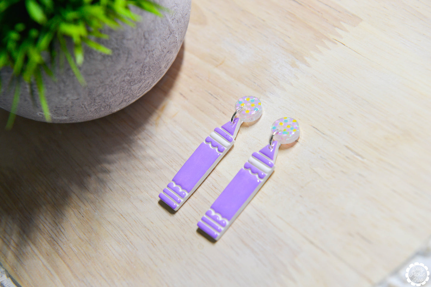 Purple Sparkle Crayon Earrings