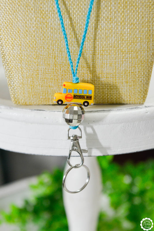 Blue Disco School Bus Lanyard