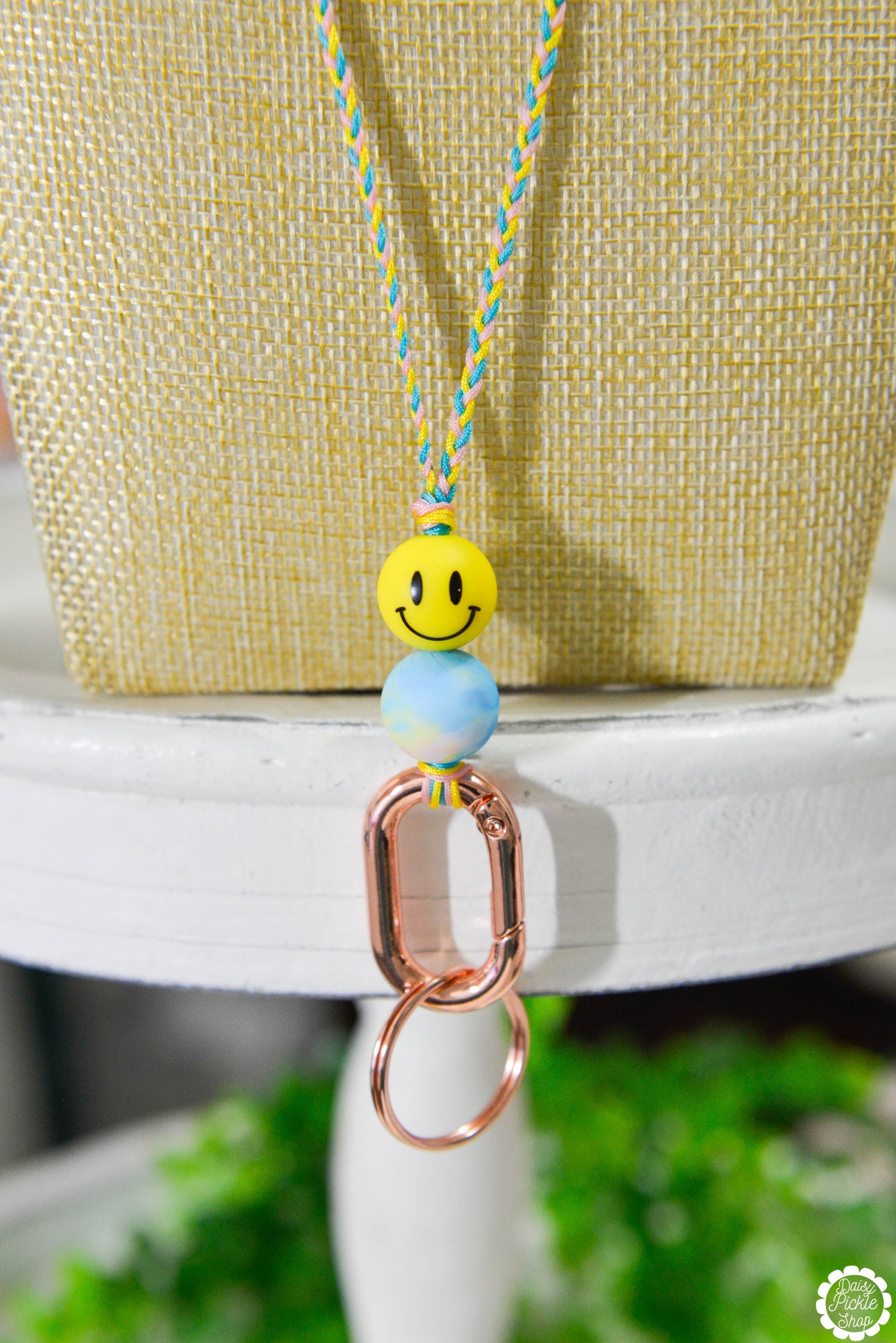 Braided Pastel Smiley Lanyard