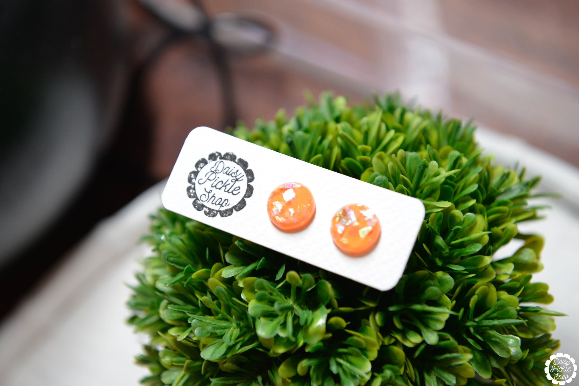 Orange Sparkle Stud Earrings