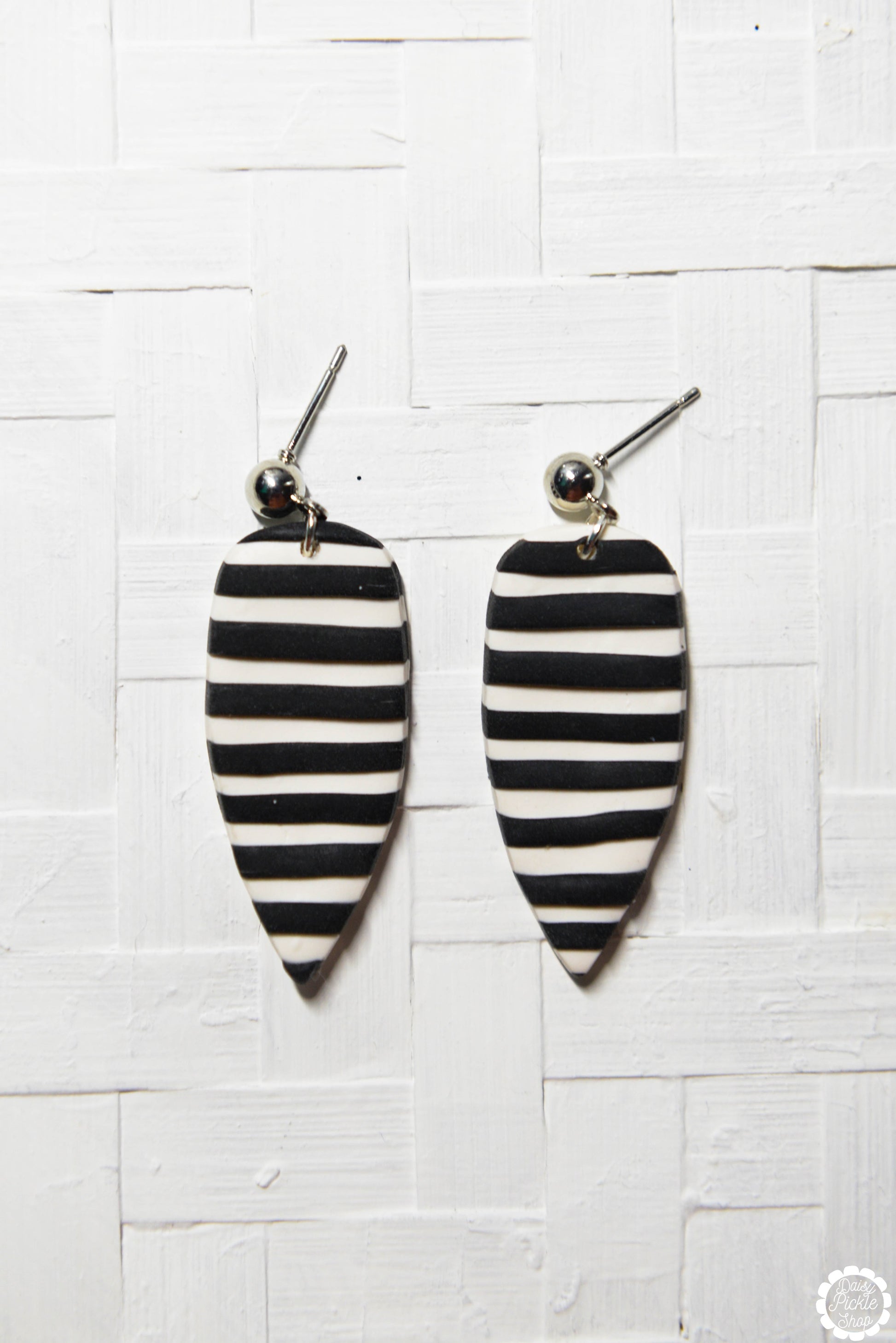 Black and White Striped Dagger Earrrings