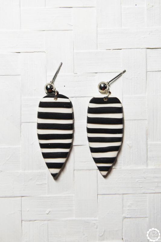 Black and White Striped Dagger Earrrings