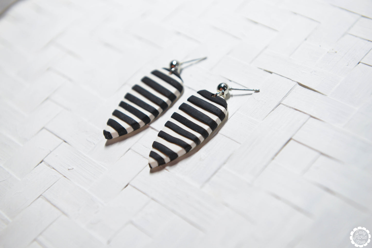 Black and White Striped Dagger Earrrings