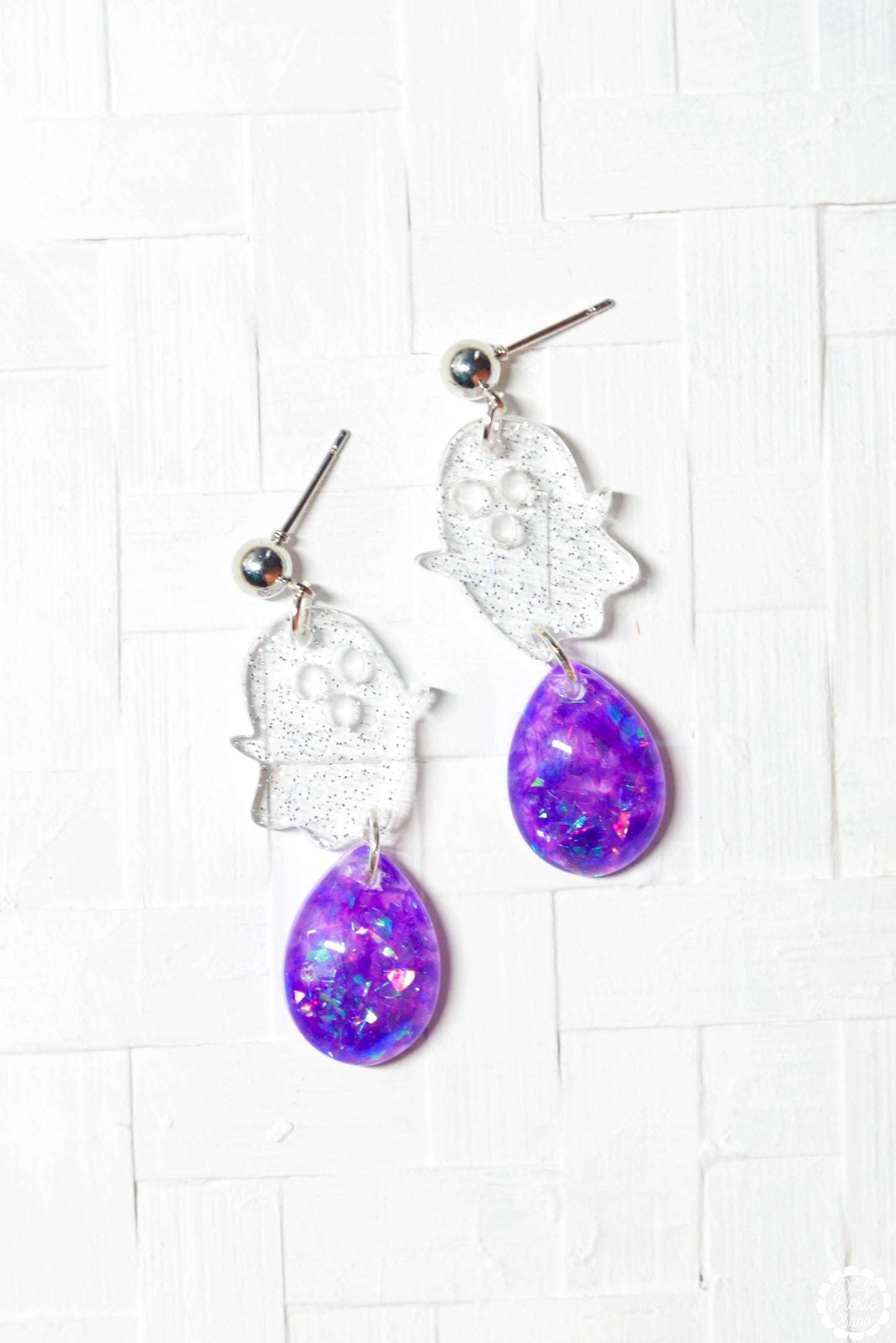 Purple Sparkly Ghost Drop Earrings