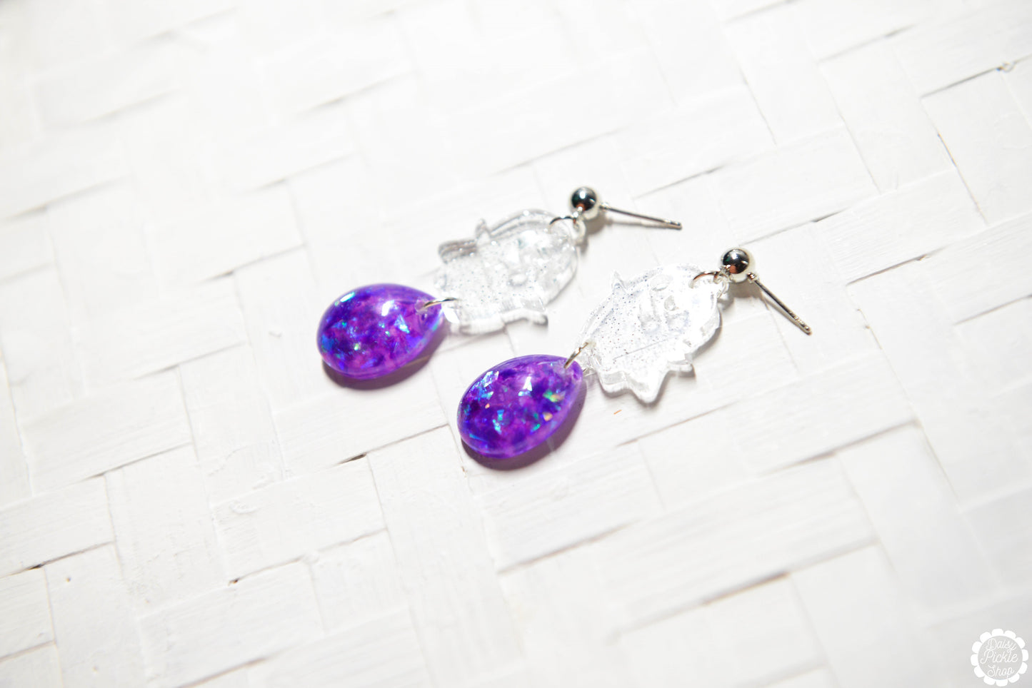 Purple Sparkly Ghost Drop Earrings