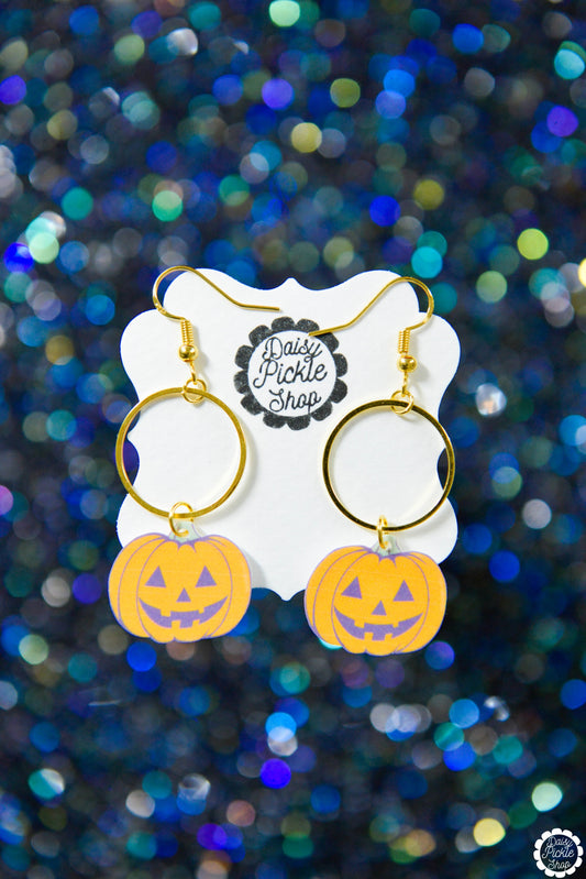 Golden Pumpkin Hoop Dangle Earrings