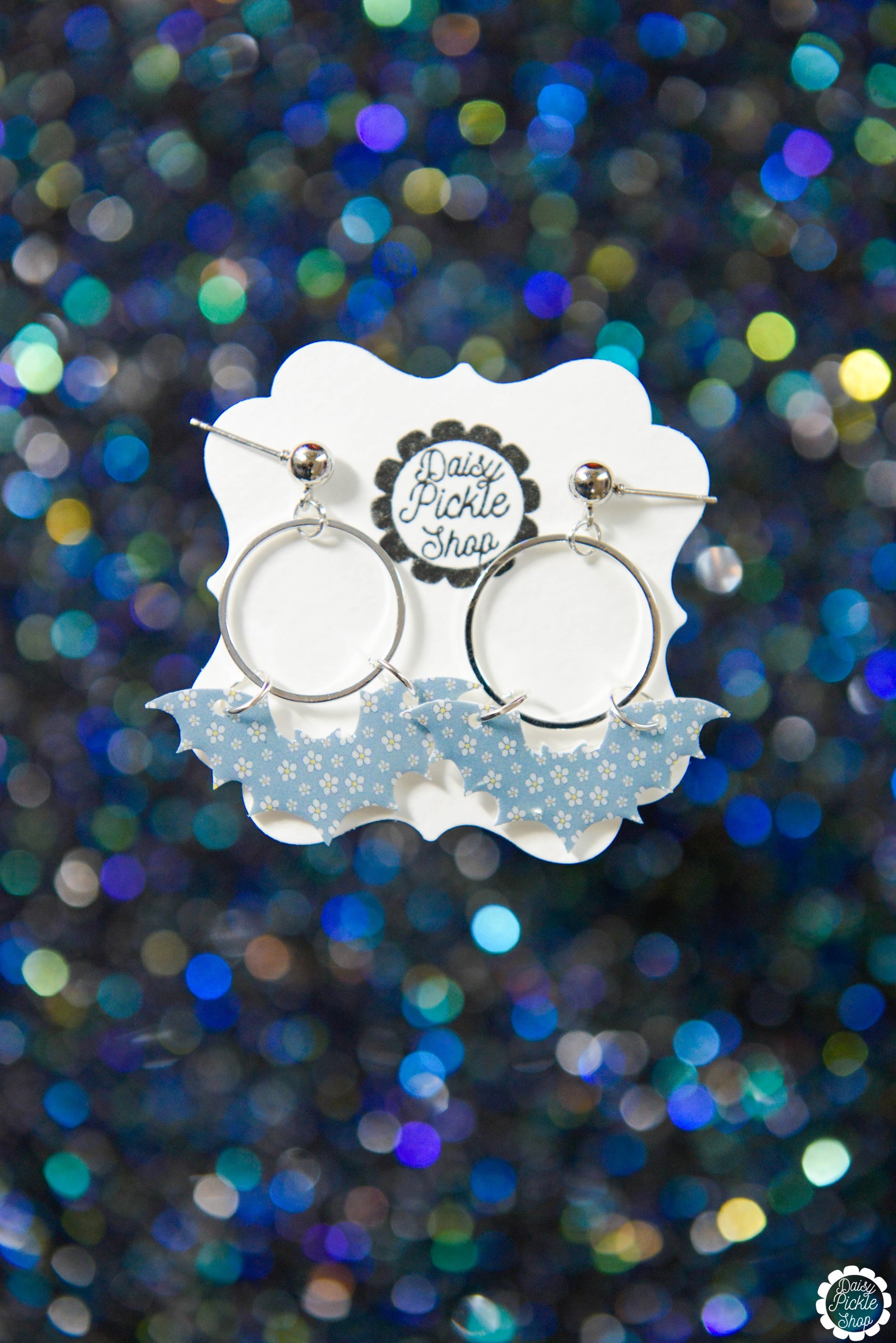 Denim Flower Bat Earrings  Media 1 of 2