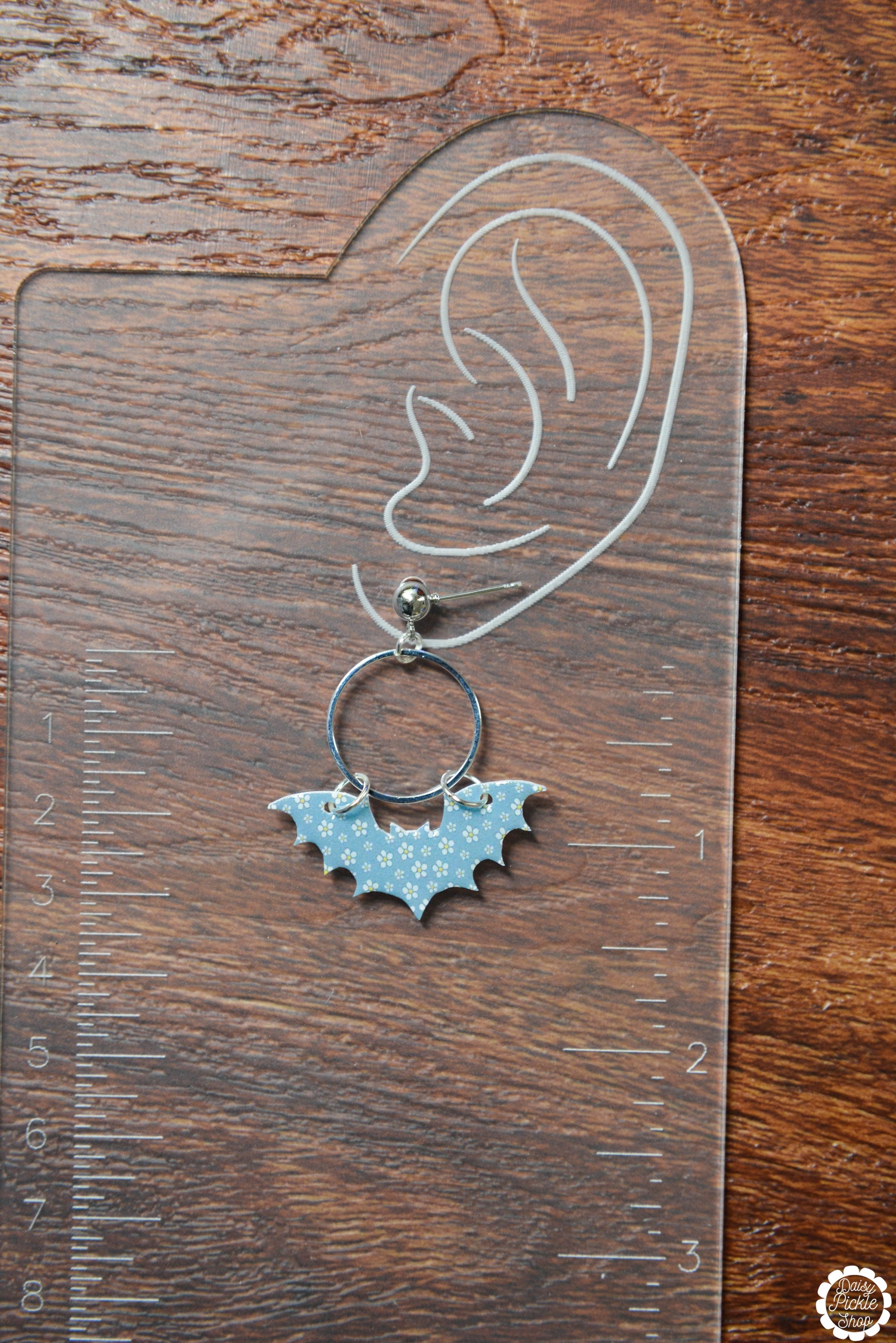 Denim Flower Bat Earrings