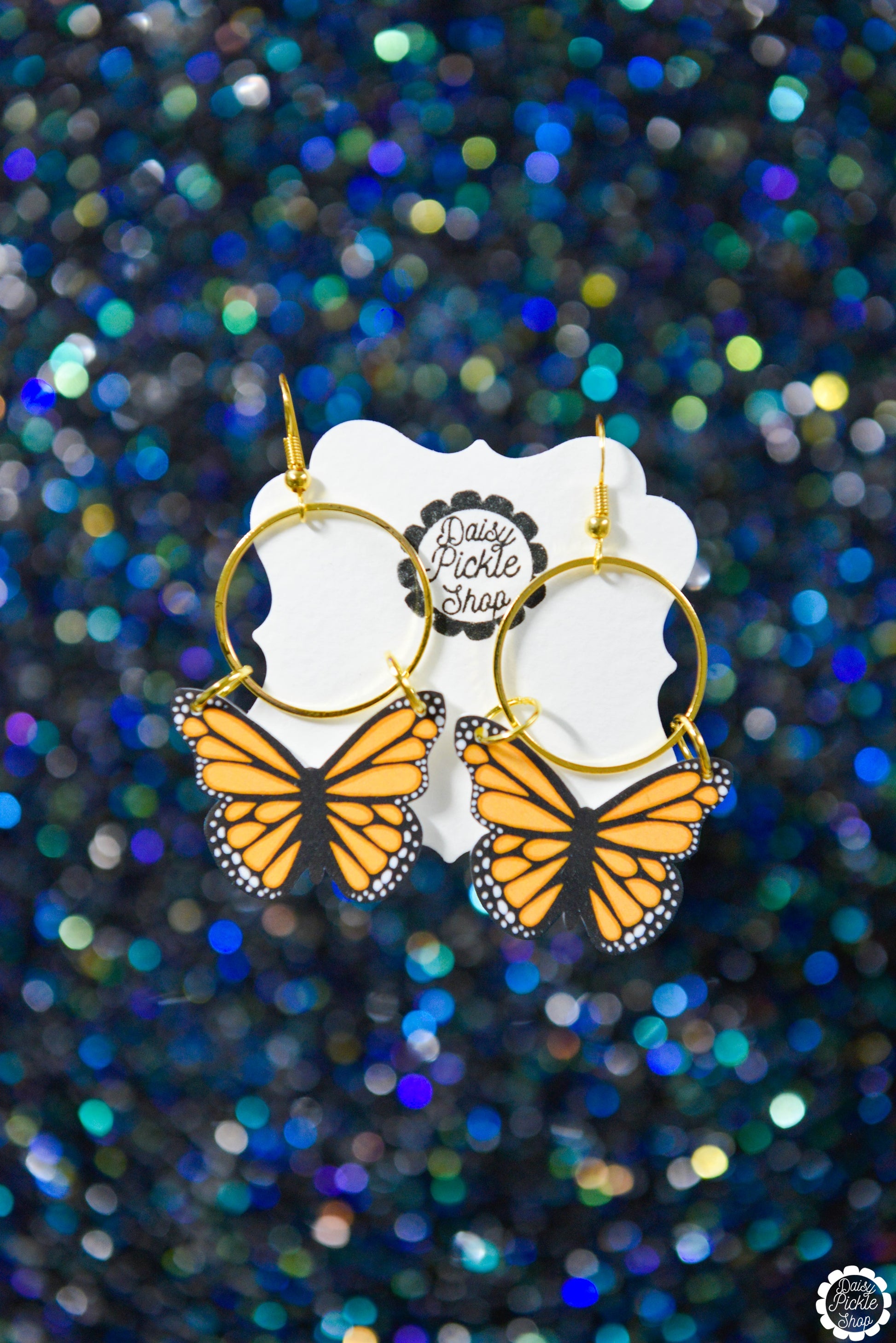 Monarch Butterfly Hoop Dangle Earrings