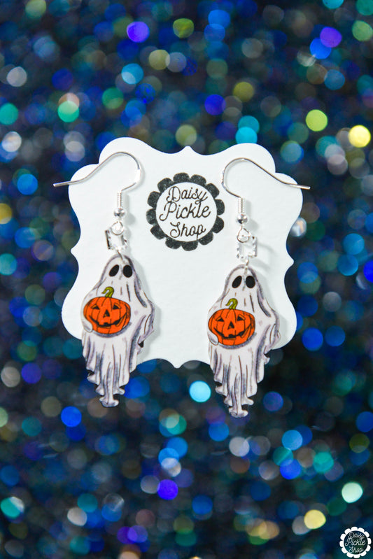 Sparkly Ghost Pumpkin Earrings