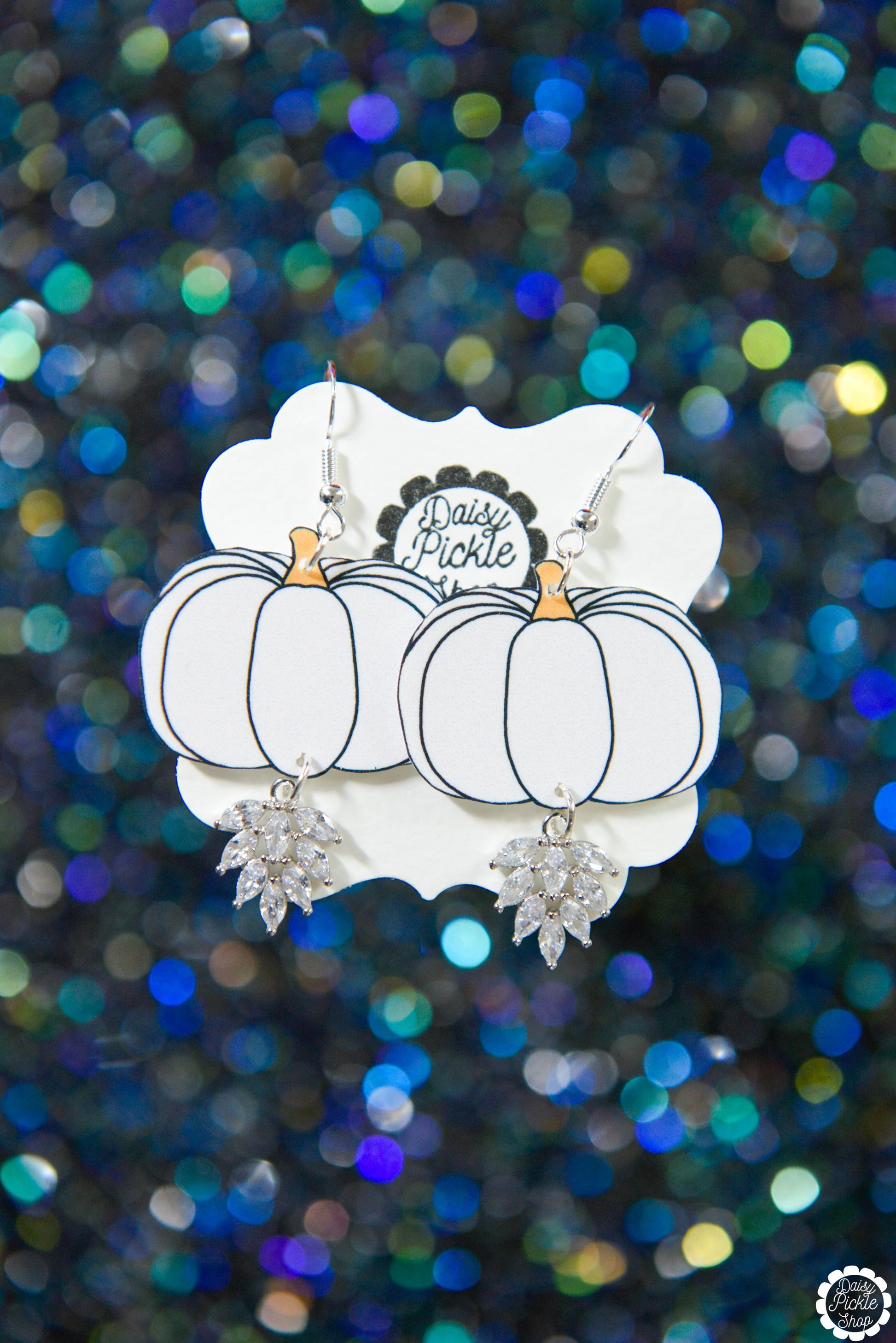 Sparkly White Pumpkin Earrings