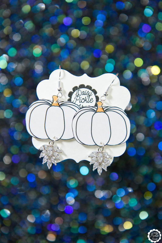 Sparkly White Pumpkin Earrings